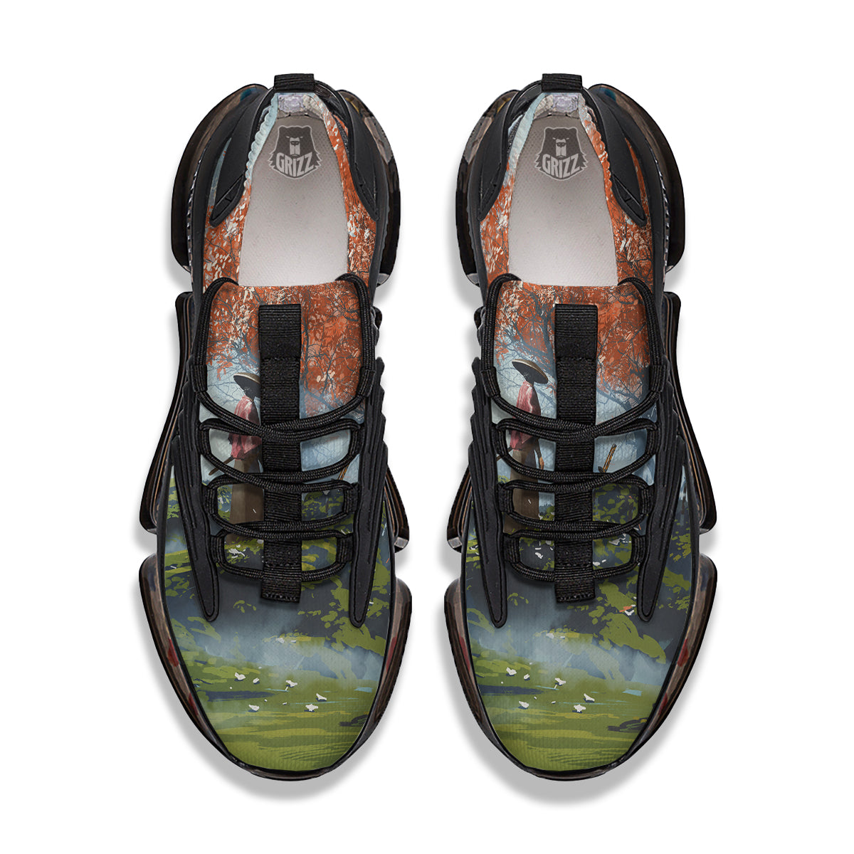 Samurai Fantasy Print Black Gym Shoes-grizzshop