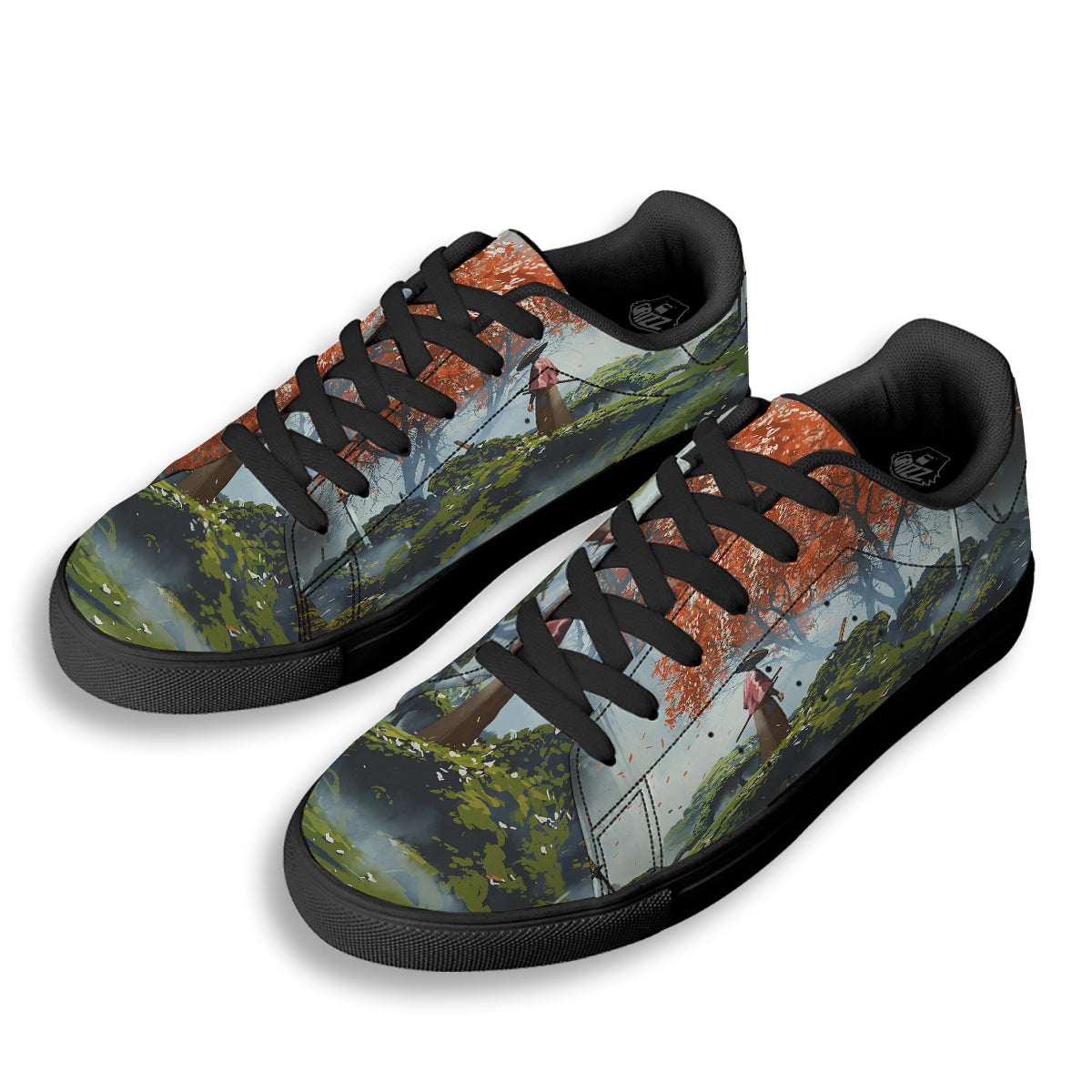 Samurai Fantasy Print Black Low Top Sneakers-grizzshop