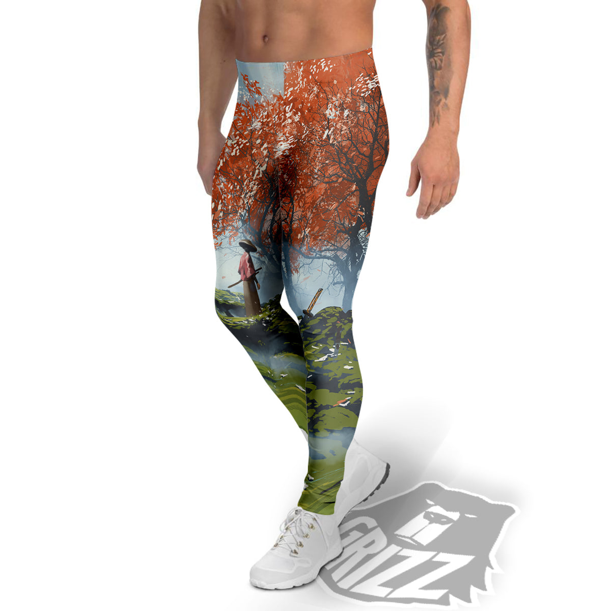 Samurai Fantasy Print Men's Leggings-grizzshop