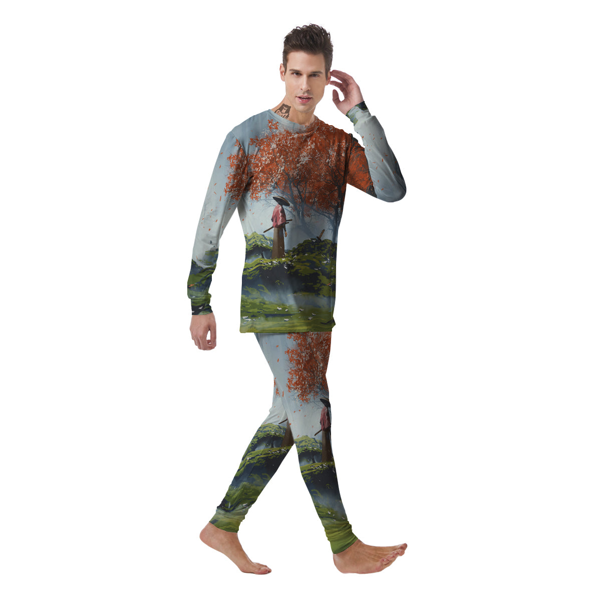 Samurai Fantasy Print Men's Pajamas-grizzshop