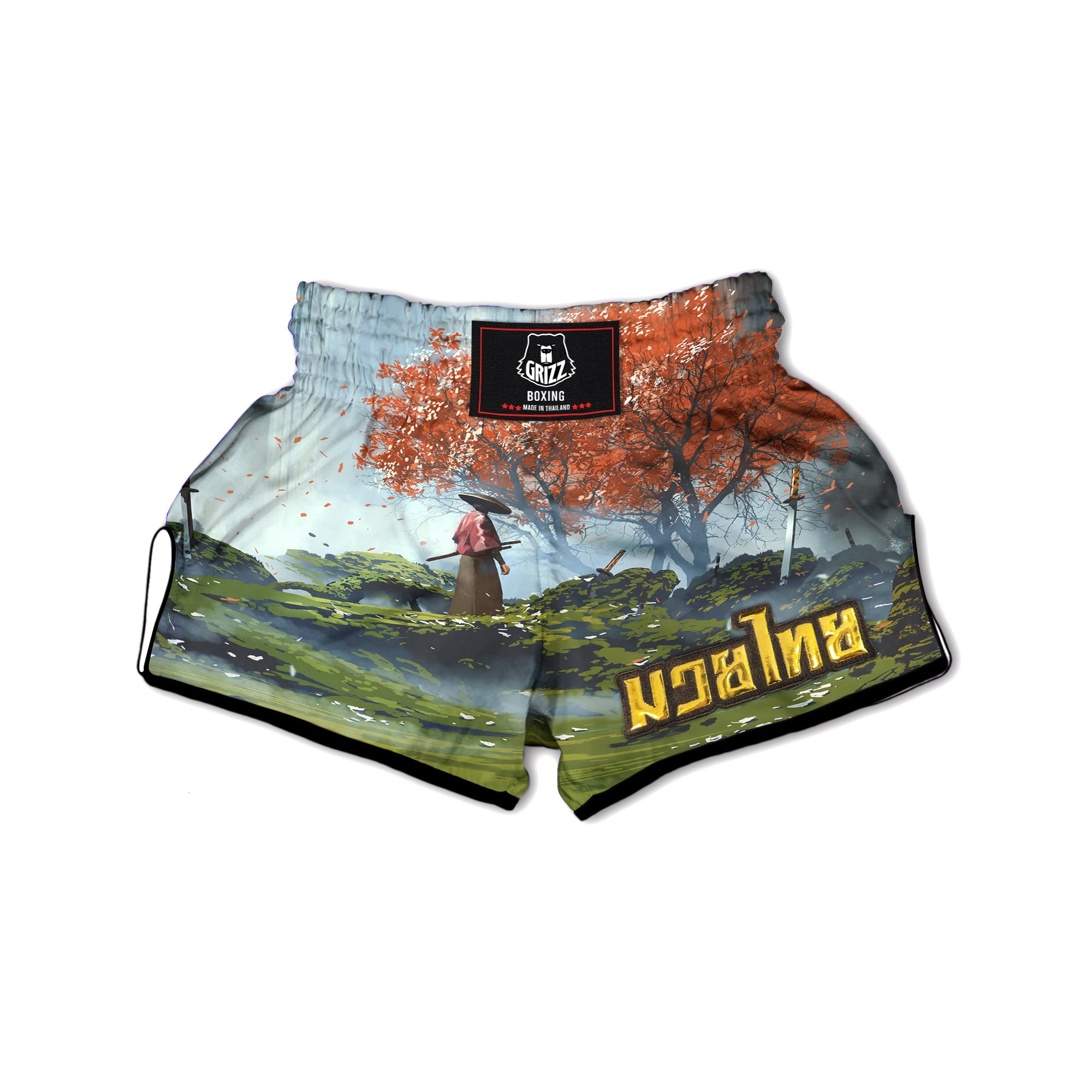 Samurai Fantasy Print Muay Thai Boxing Shorts-grizzshop