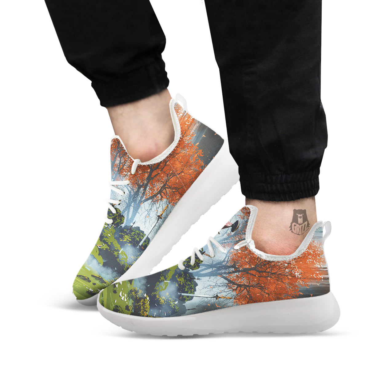 Samurai Fantasy Print White Athletic Shoes-grizzshop