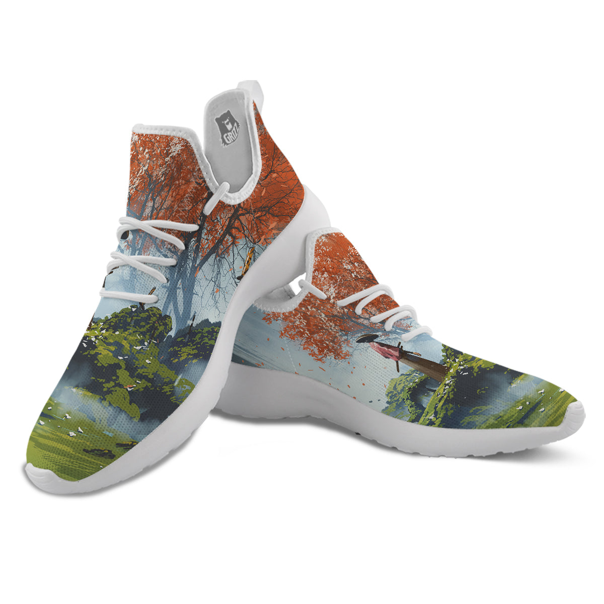 Samurai Fantasy Print White Athletic Shoes-grizzshop