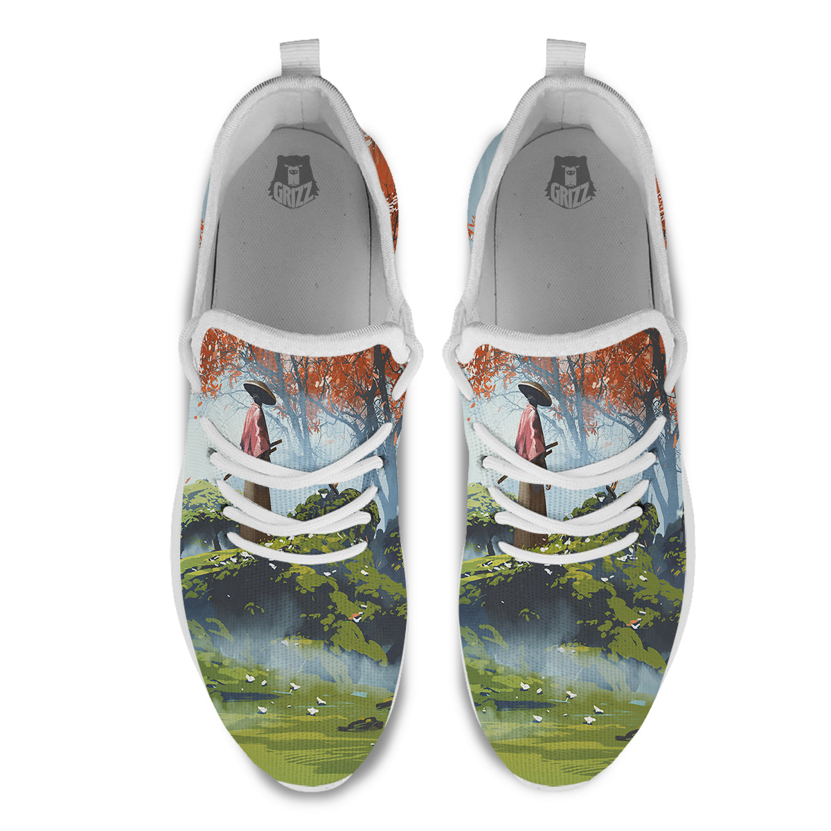 Samurai Fantasy Print White Athletic Shoes-grizzshop