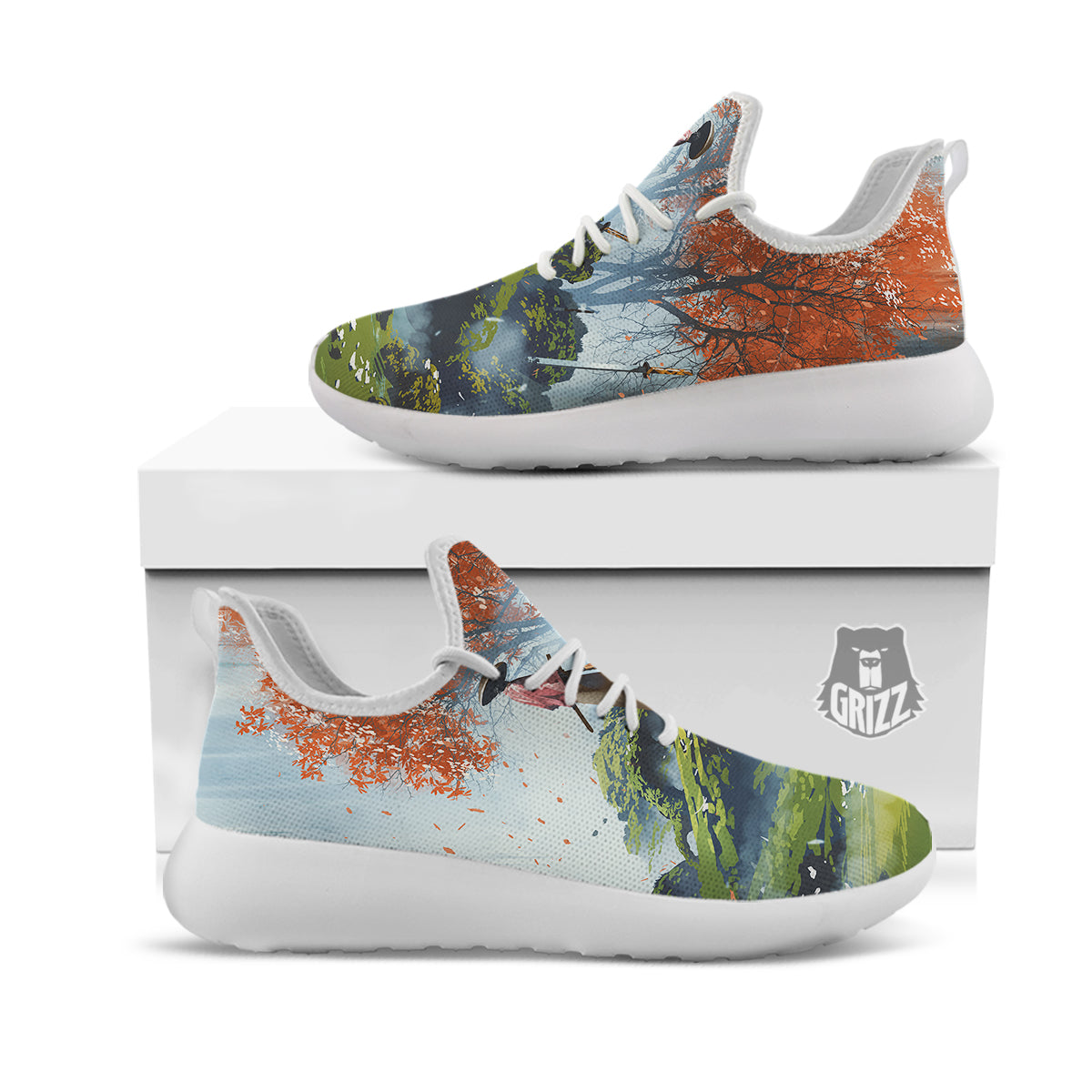Samurai Fantasy Print White Athletic Shoes-grizzshop