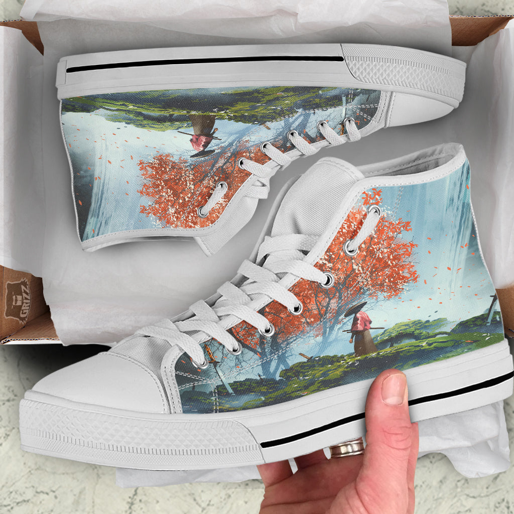 Samurai Fantasy Print White High Top Shoes-grizzshop