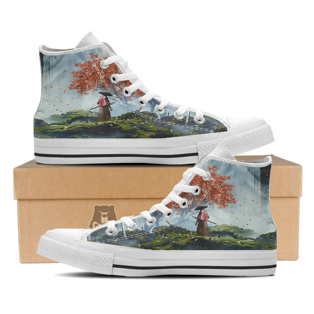 Samurai Fantasy Print White High Top Shoes-grizzshop