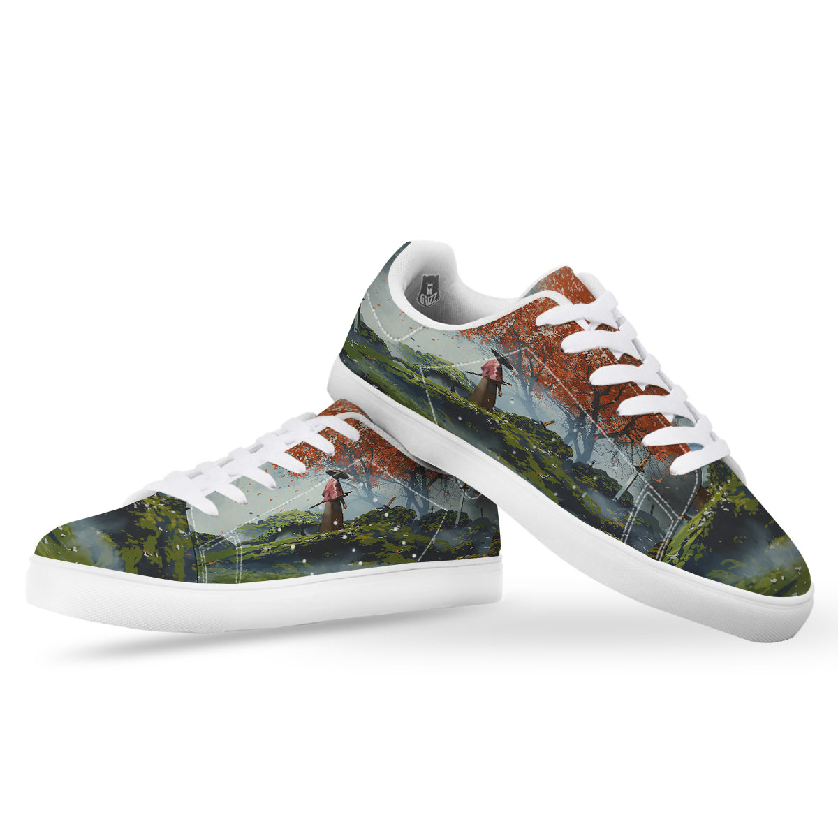 Samurai Fantasy Print White Low Top Sneakers-grizzshop
