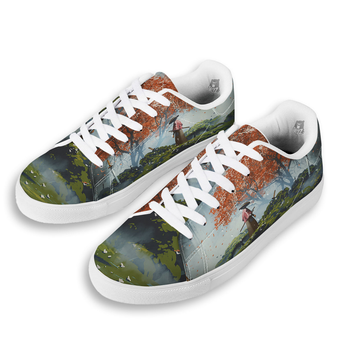 Samurai Fantasy Print White Low Top Sneakers-grizzshop