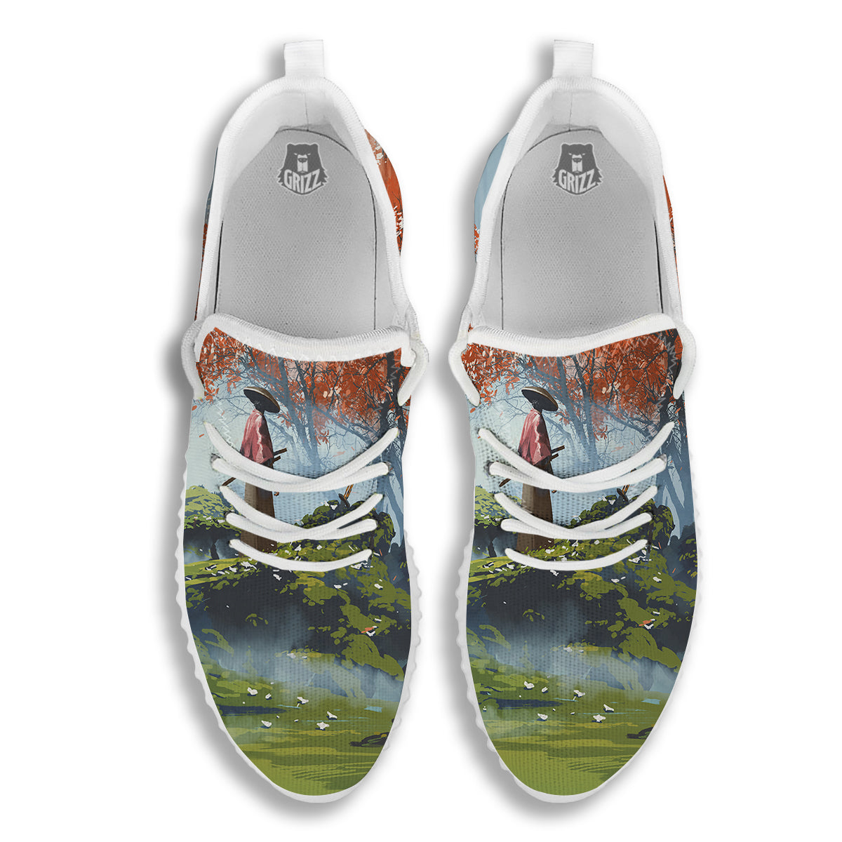 Samurai Fantasy Print White Walking Shoes-grizzshop