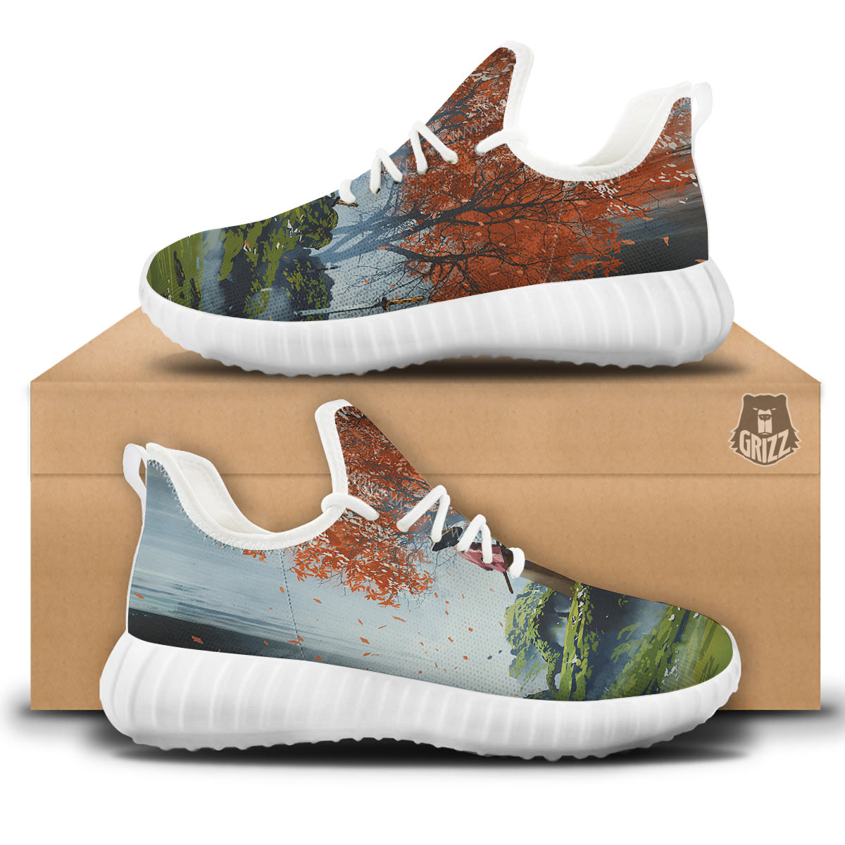 Samurai Fantasy Print White Walking Shoes-grizzshop
