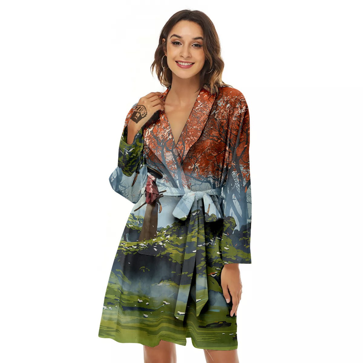 Samurai Fantasy Print Women's Robe-grizzshop