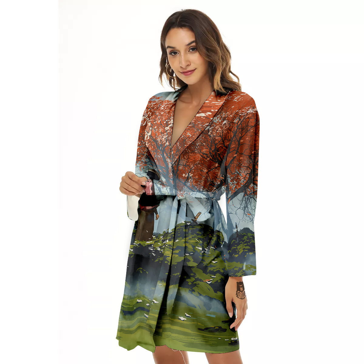 Samurai Fantasy Print Women's Robe-grizzshop