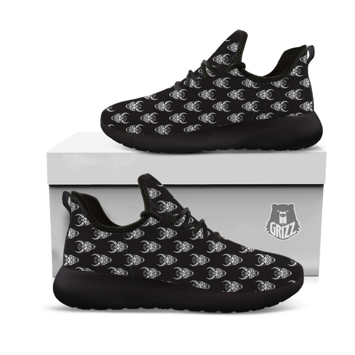 Samurai Ghost Mask Print Pattern Black Athletic Shoes-grizzshop