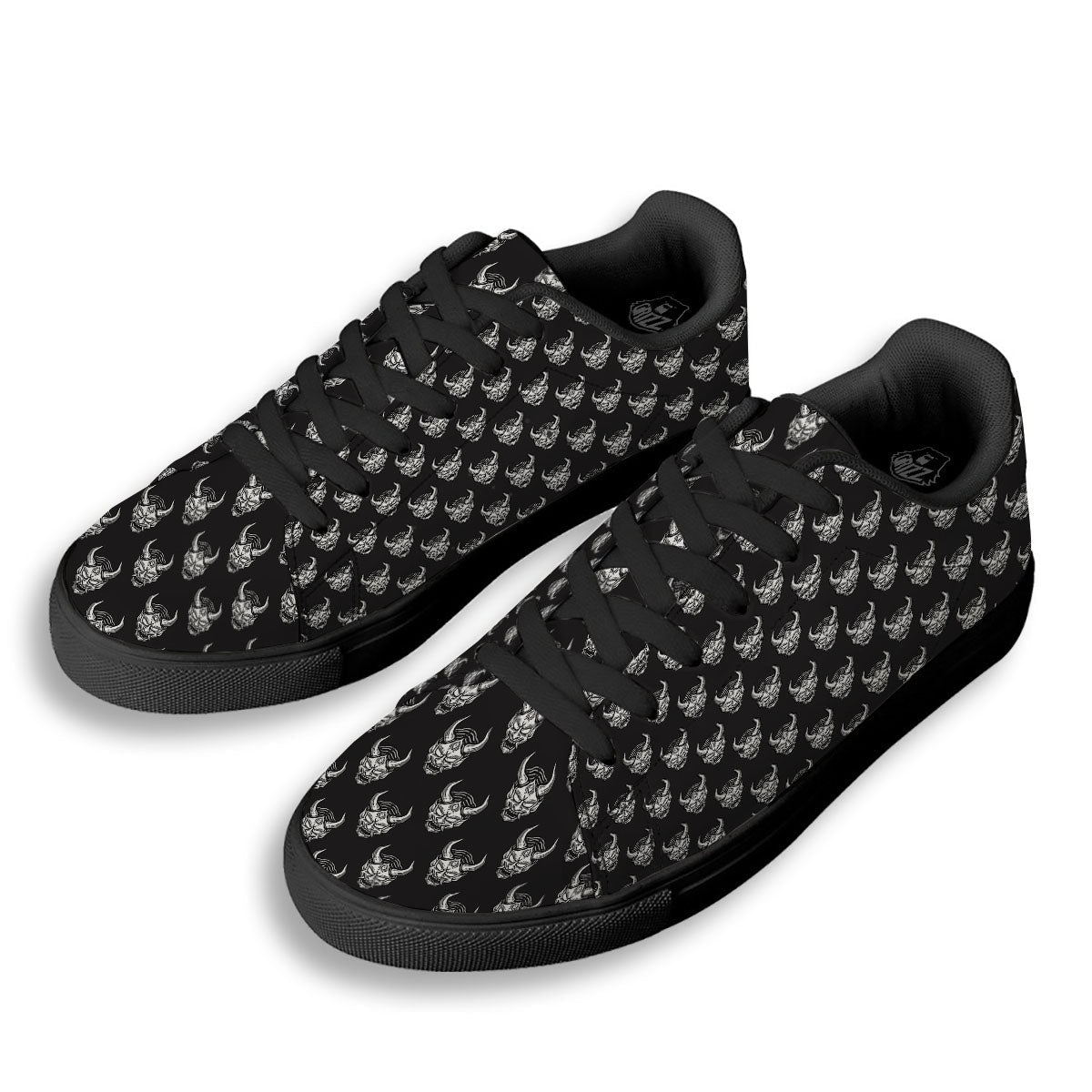 Samurai Ghost Mask Print Pattern Black Low Top Sneakers-grizzshop