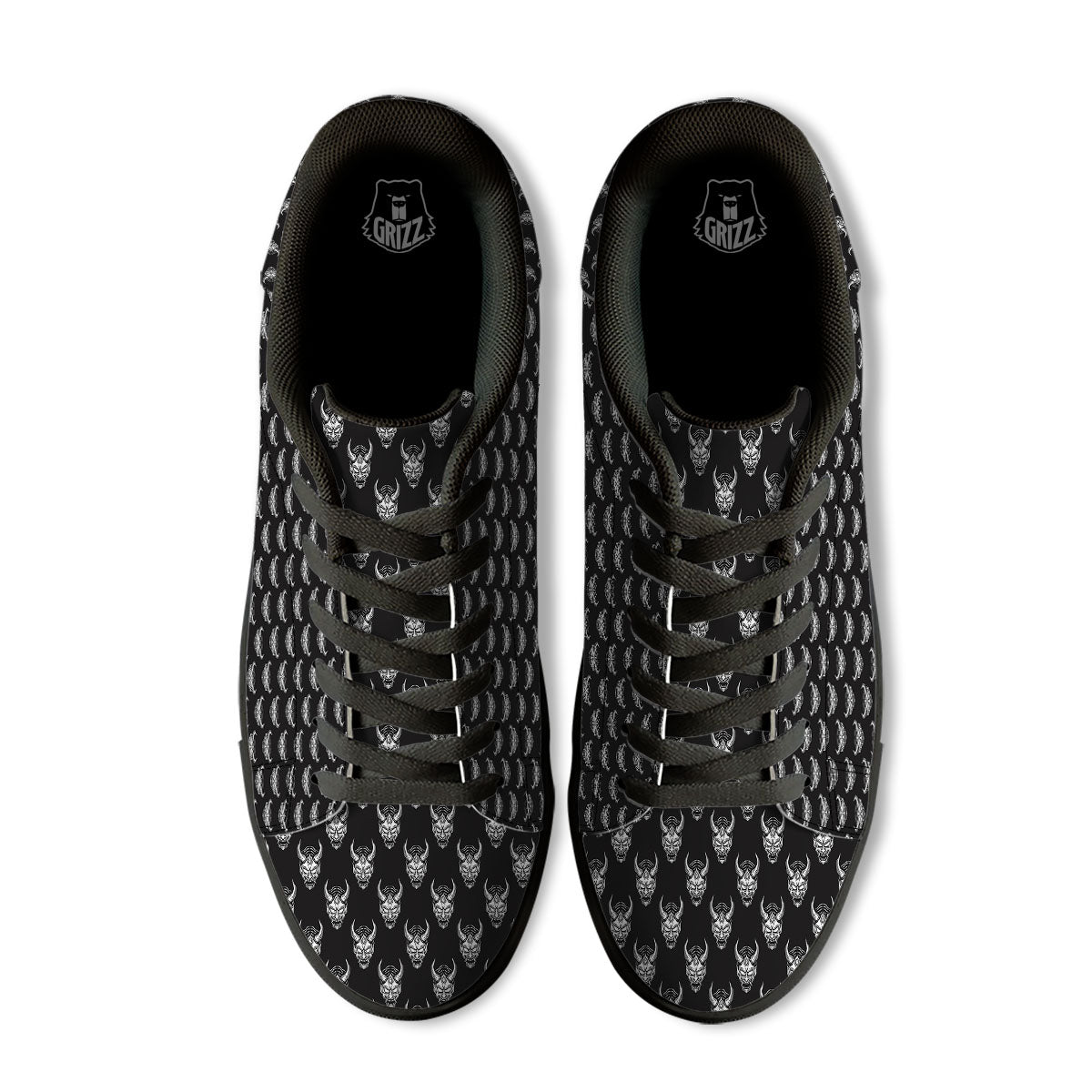 Samurai Ghost Mask Print Pattern Black Low Top Sneakers-grizzshop