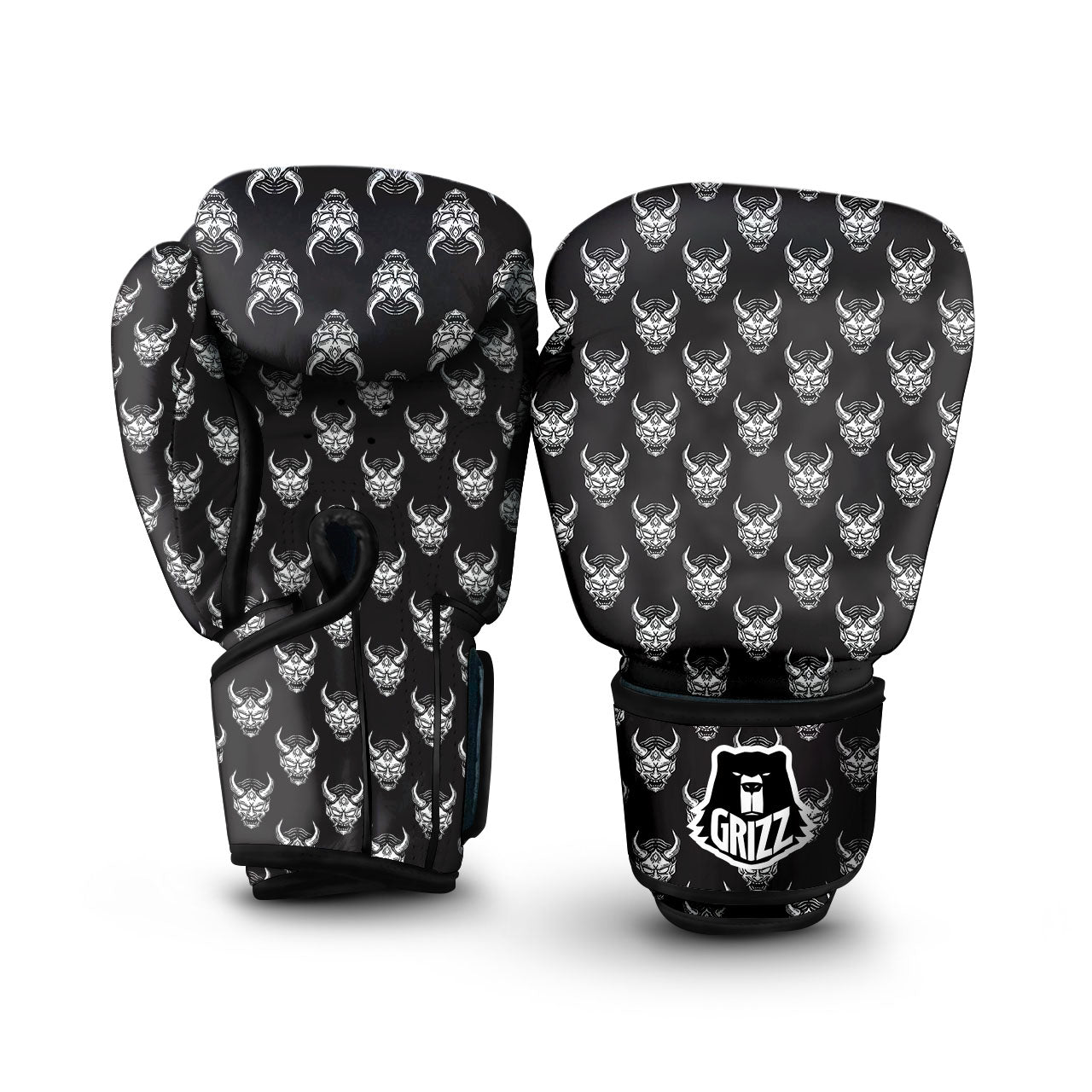 Samurai Ghost Mask Print Pattern Boxing Gloves-grizzshop
