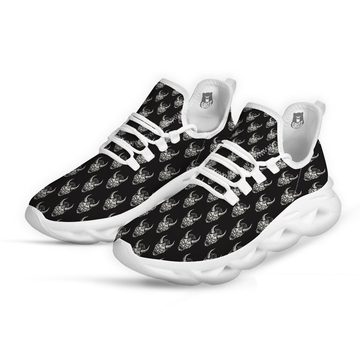 Samurai Ghost Mask Print Pattern White Running Shoes-grizzshop