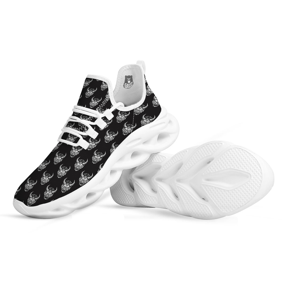 Samurai Ghost Mask Print Pattern White Running Shoes-grizzshop