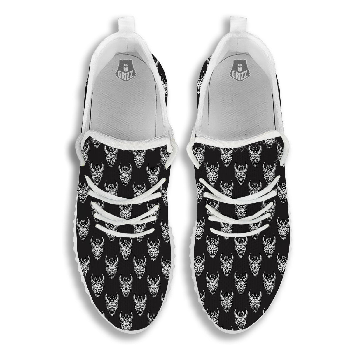 Samurai Ghost Mask Print Pattern White Walking Shoes-grizzshop