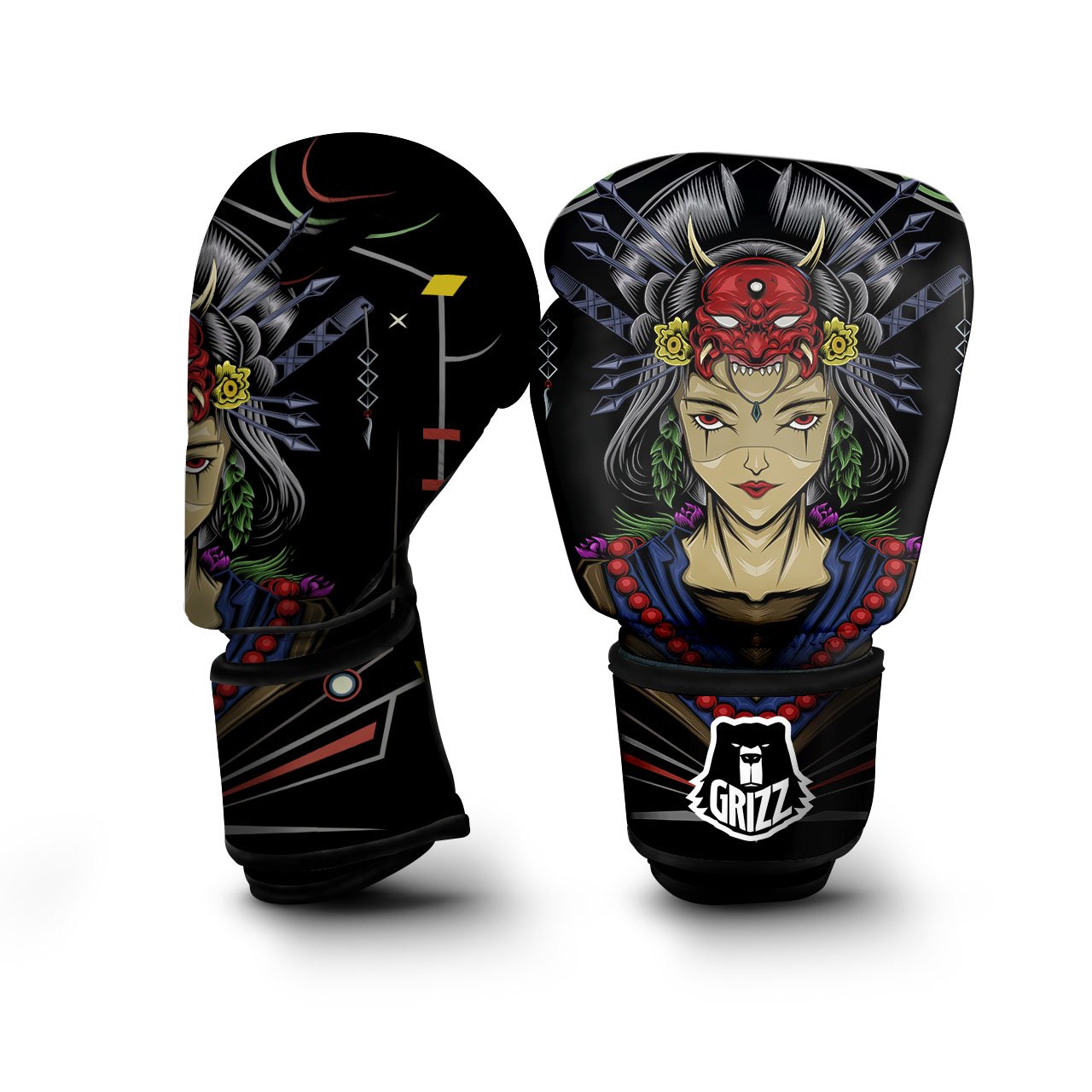 Samurai Girl Japanese Print Boxing Gloves-grizzshop