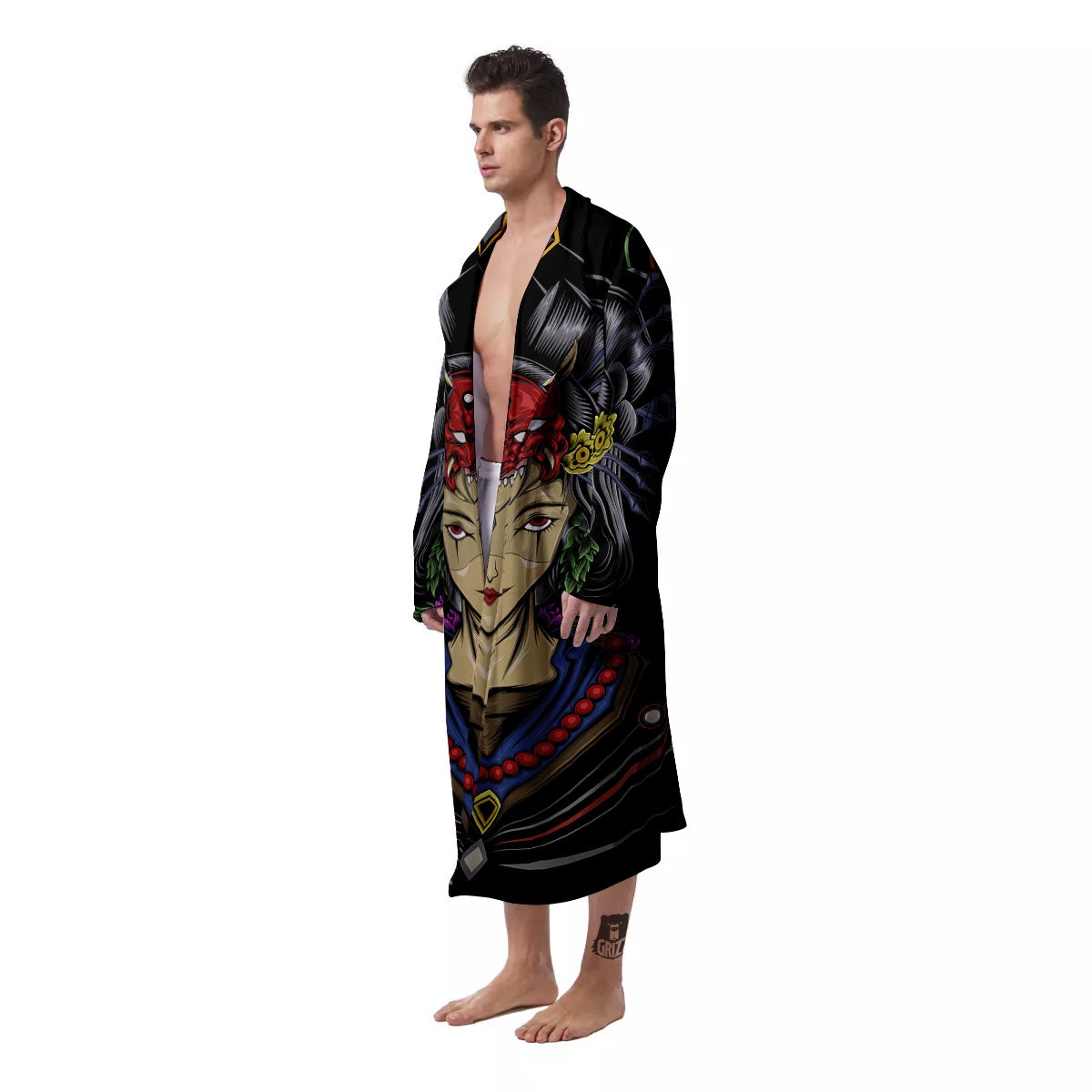 Samurai Girl Japanese Print Men's Robe-grizzshop