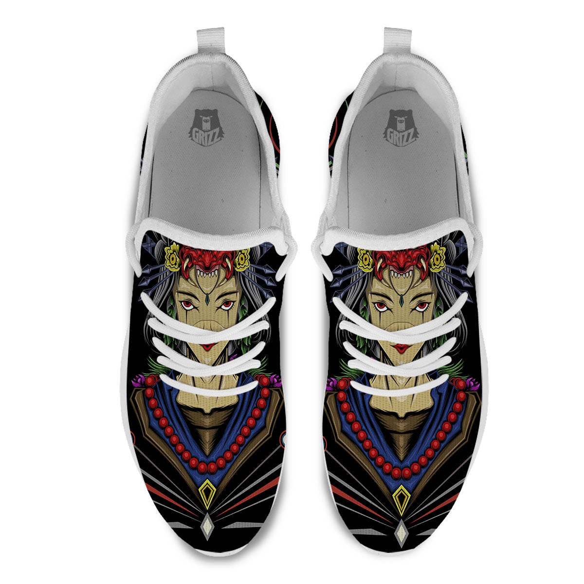 Samurai Girl Japanese Print White Athletic Shoes-grizzshop