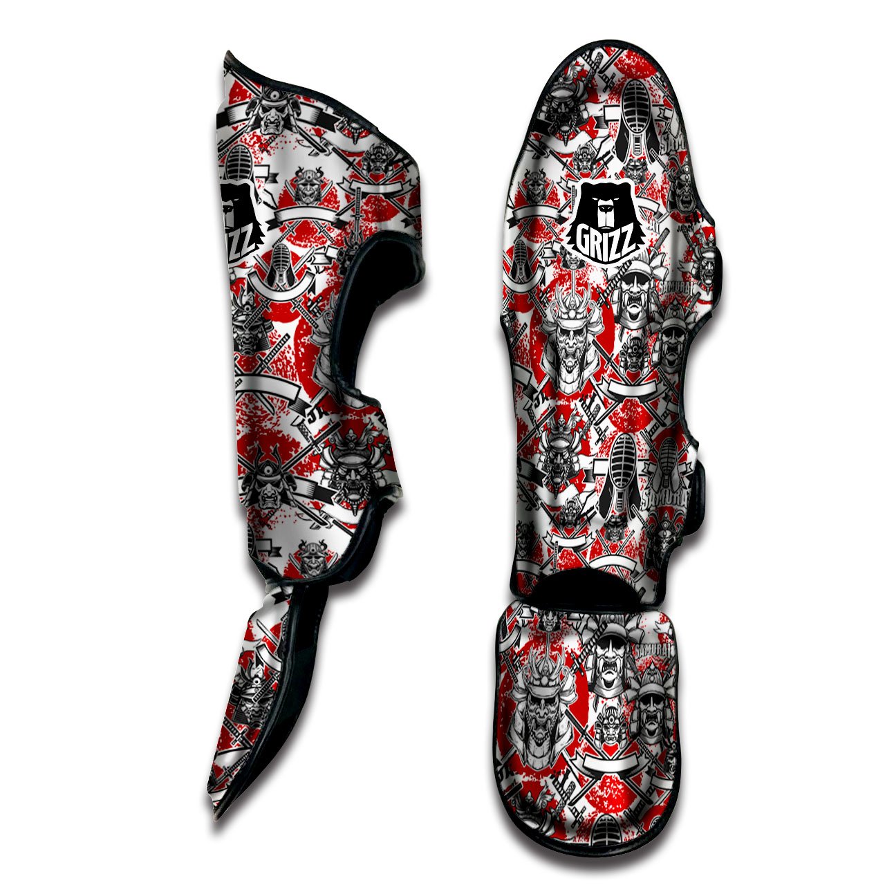 Samurai Japanese Print Pattern Muay Thai Shin Guards-grizzshop