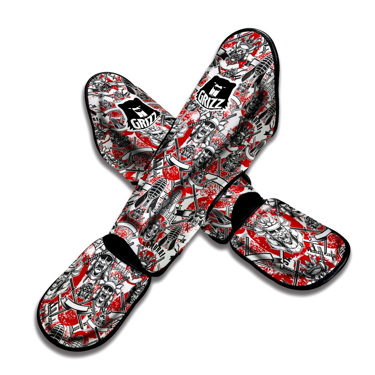 Samurai Japanese Print Pattern Muay Thai Shin Guards-grizzshop