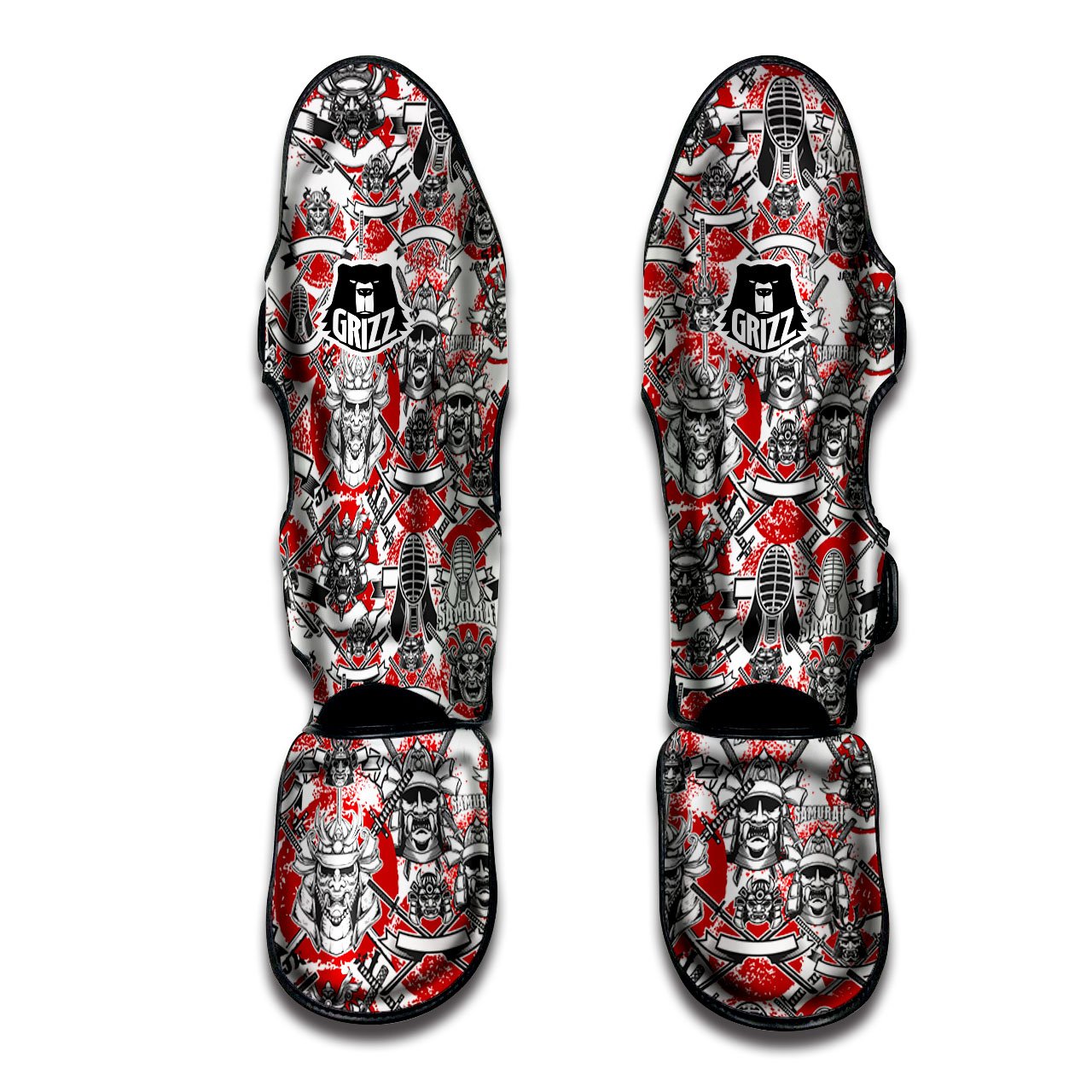 Samurai Japanese Print Pattern Muay Thai Shin Guards-grizzshop