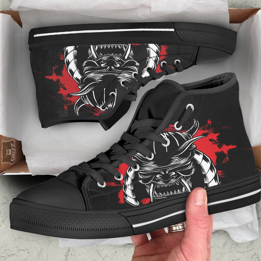 Samurai Mask Old Japanese Print High Top Shoes-grizzshop