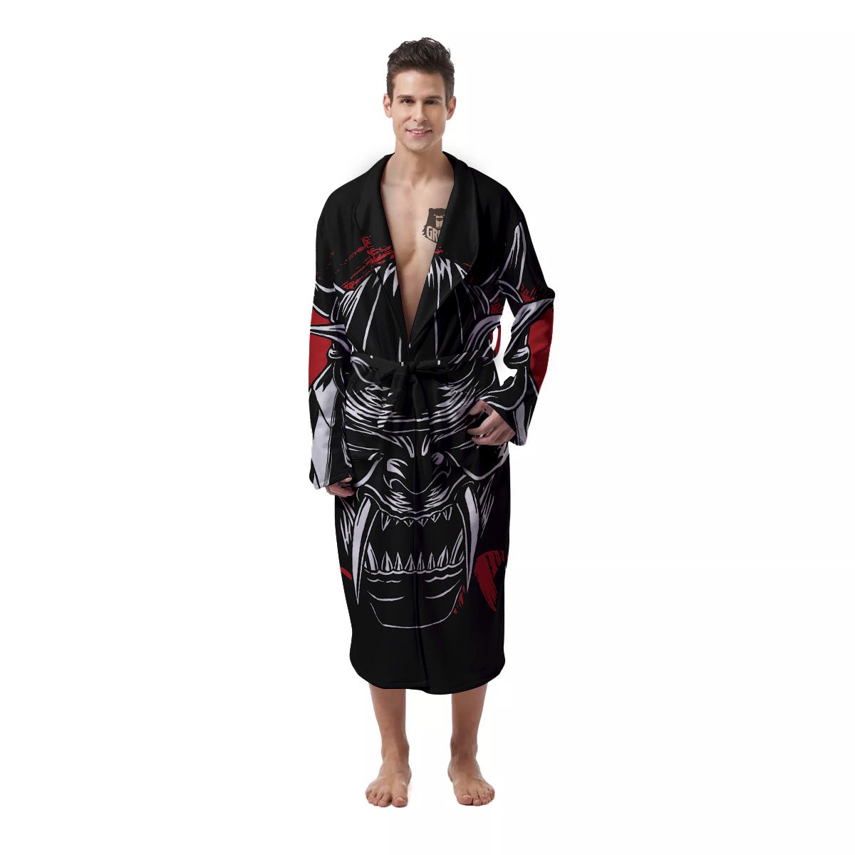 Samurai Mask Old Japanese Print Men's Robe-grizzshop