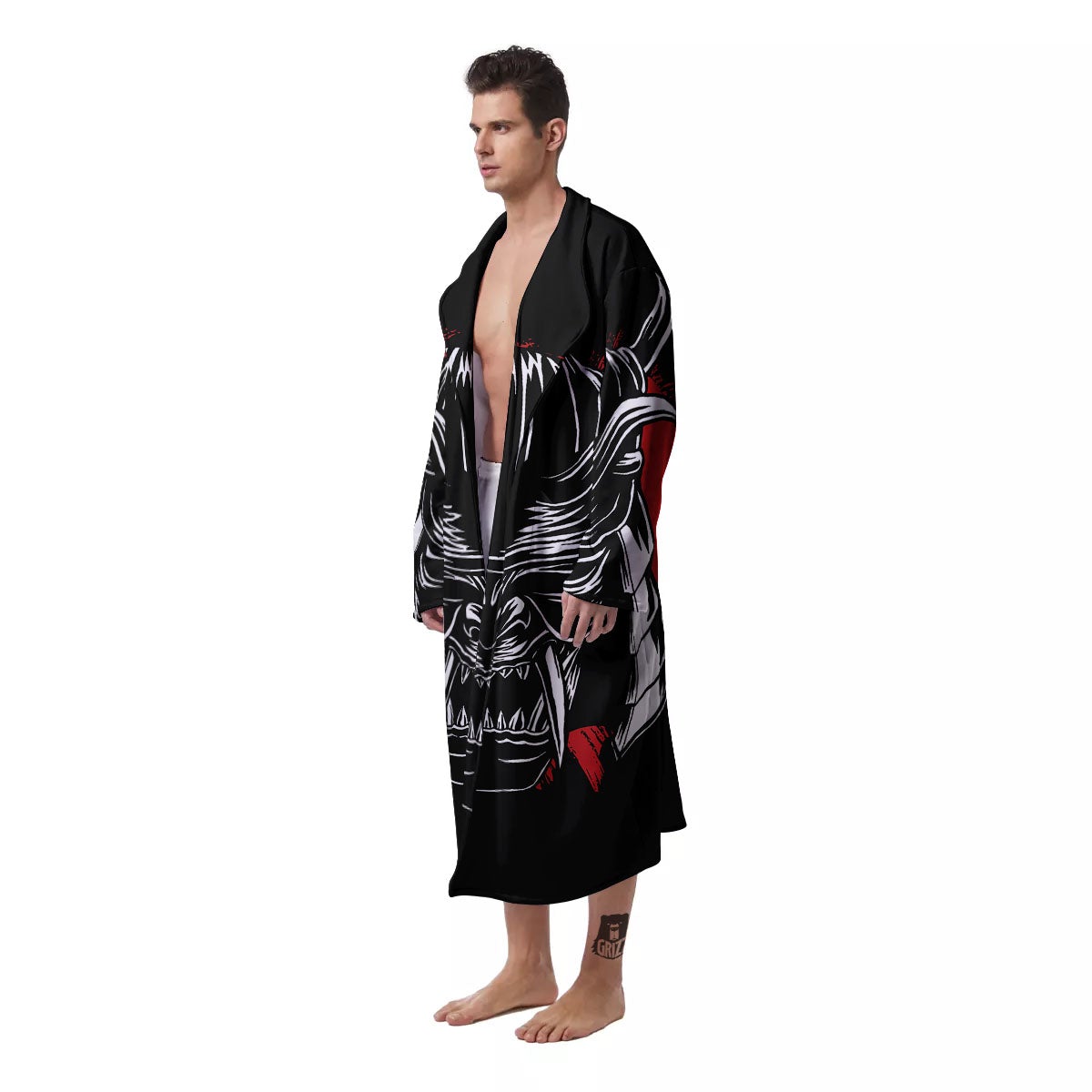 Samurai Mask Old Japanese Print Men's Robe-grizzshop