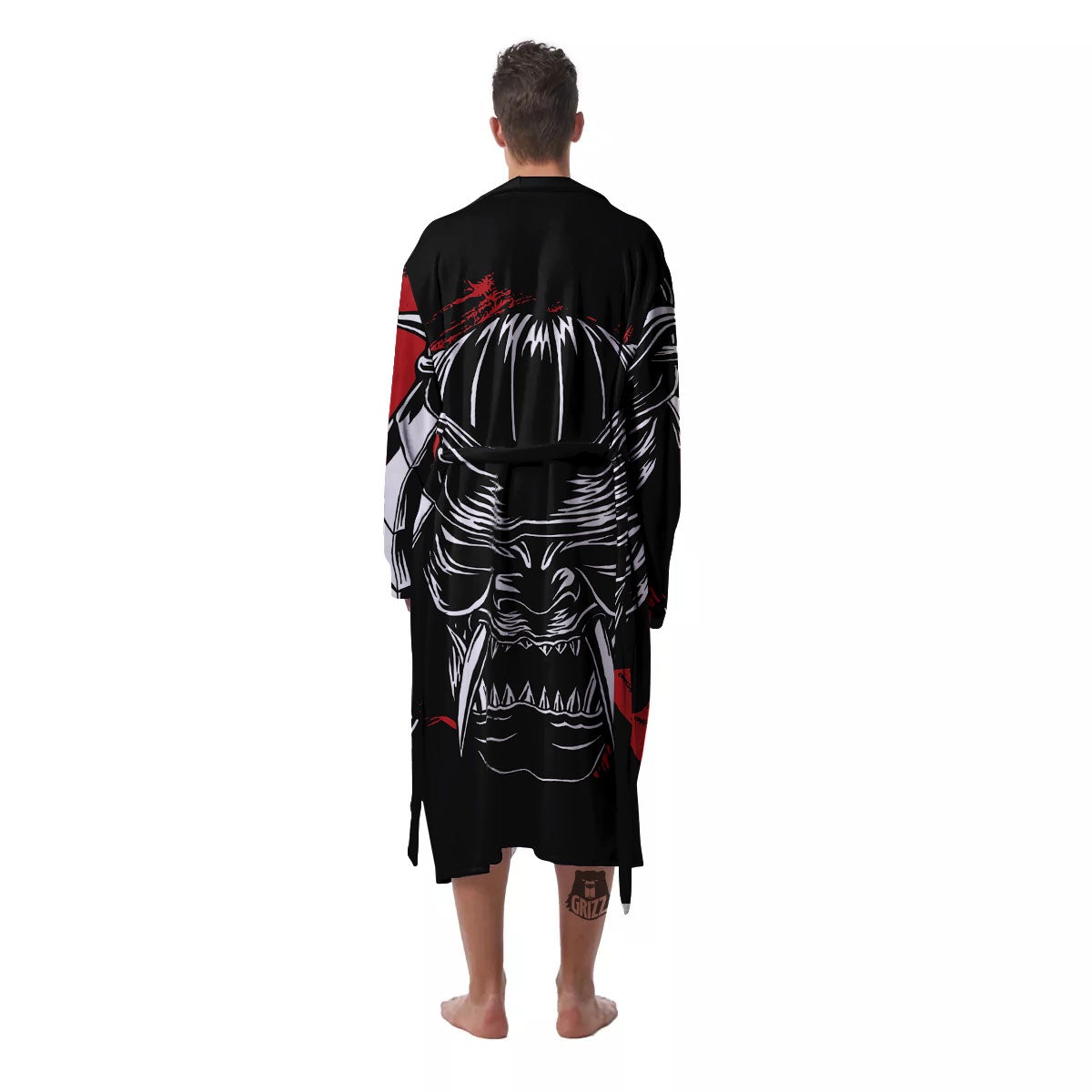 Samurai Mask Old Japanese Print Men's Robe-grizzshop