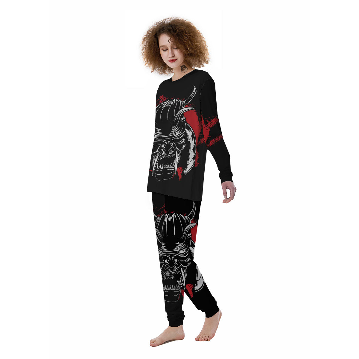 Samurai Mask Old Japanese Print Women's Pajamas-grizzshop