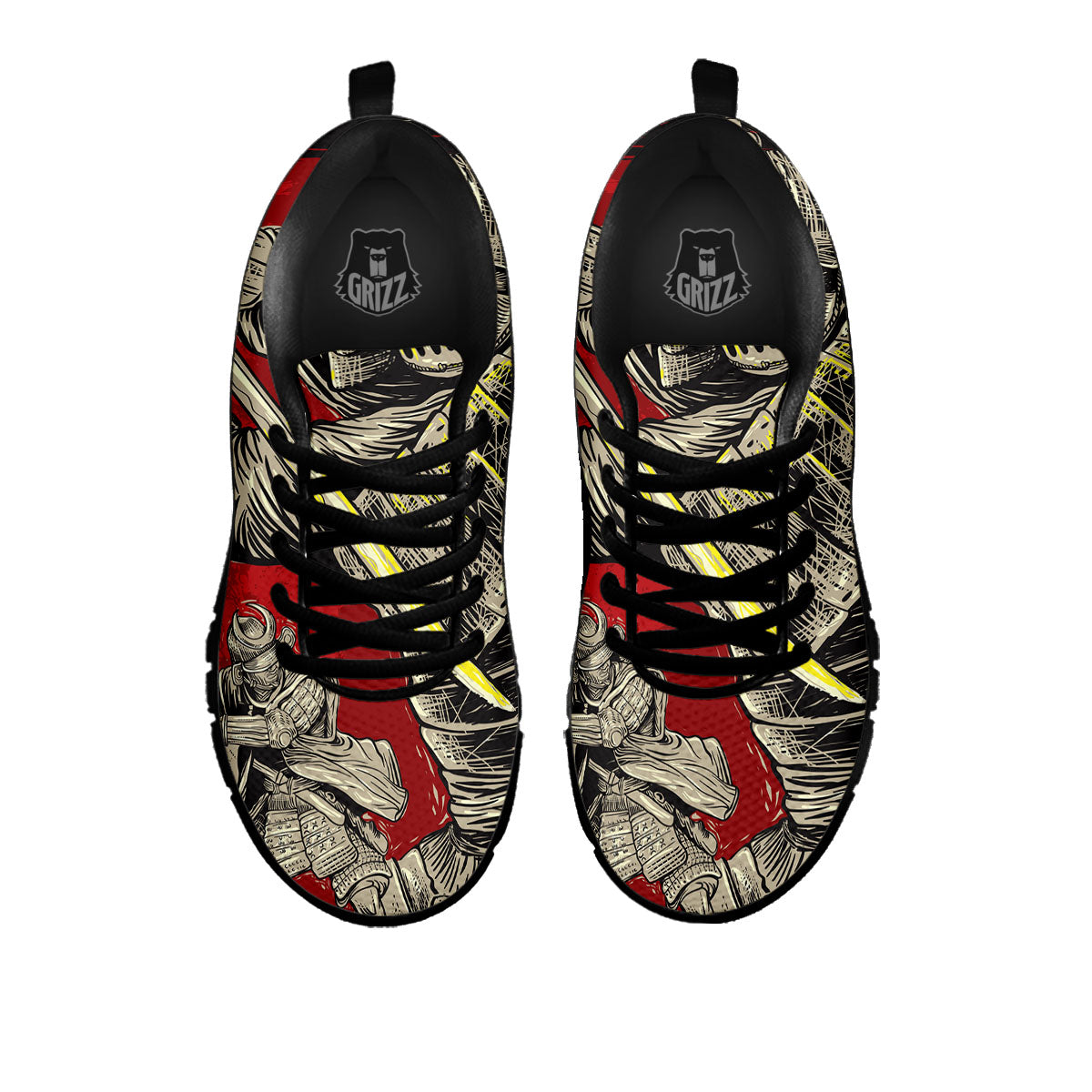 Samurai Red Moon Print Black Sneaker-grizzshop