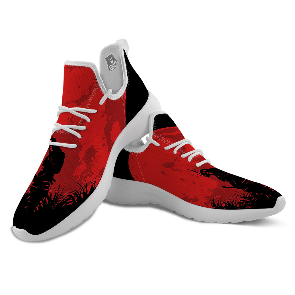 Samurai Red Sun Print White Athletic Shoes-grizzshop