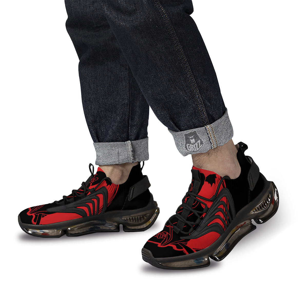 Samurai Red Sunset Print Black Gym Shoes-grizzshop
