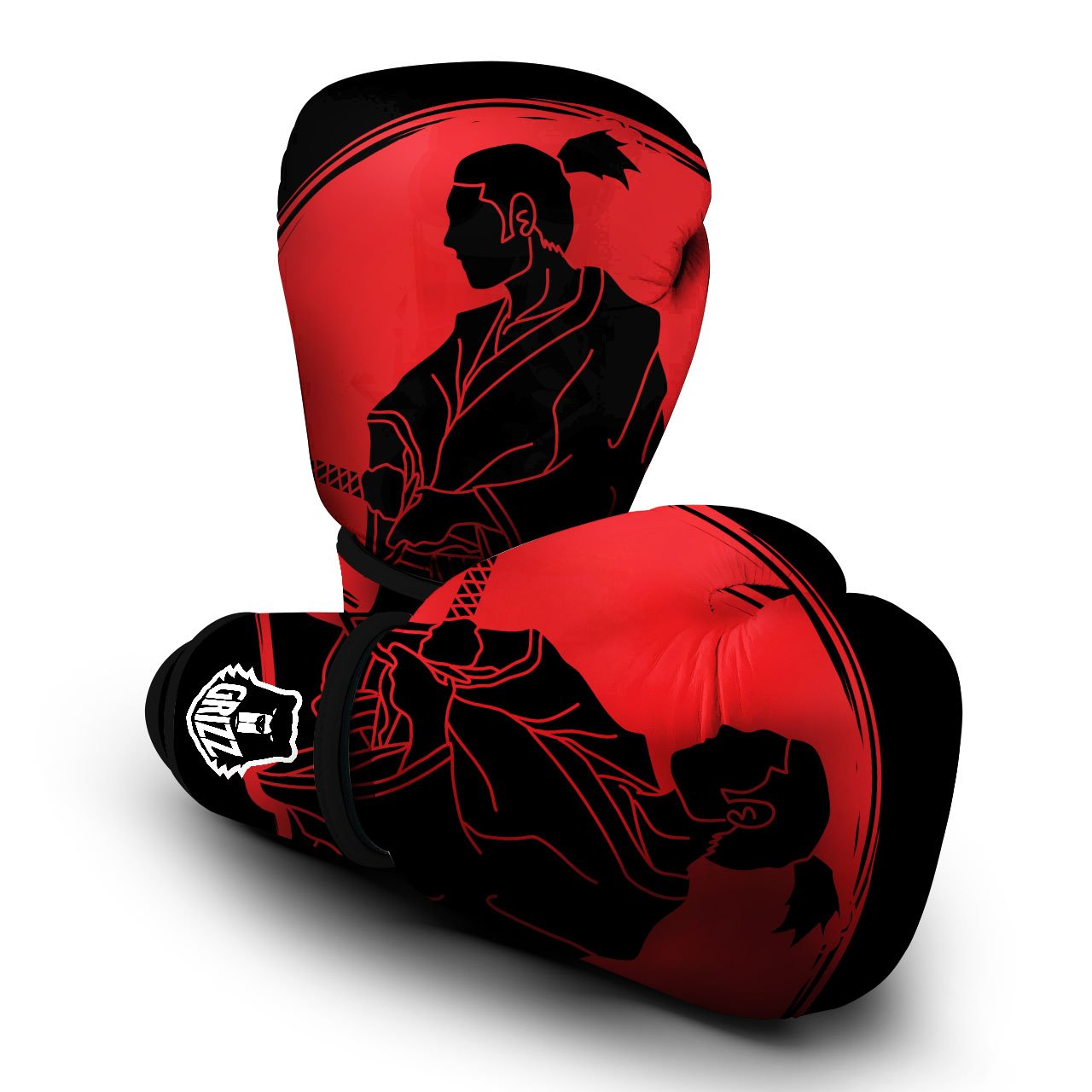 Samurai Red Sunset Print Boxing Gloves-grizzshop