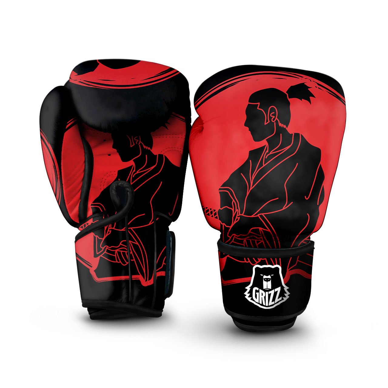 Samurai Red Sunset Print Boxing Gloves-grizzshop