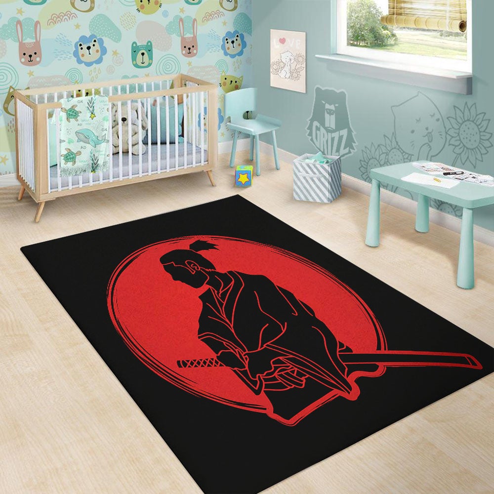 Samurai Red Sunset Print Floor Mat-grizzshop