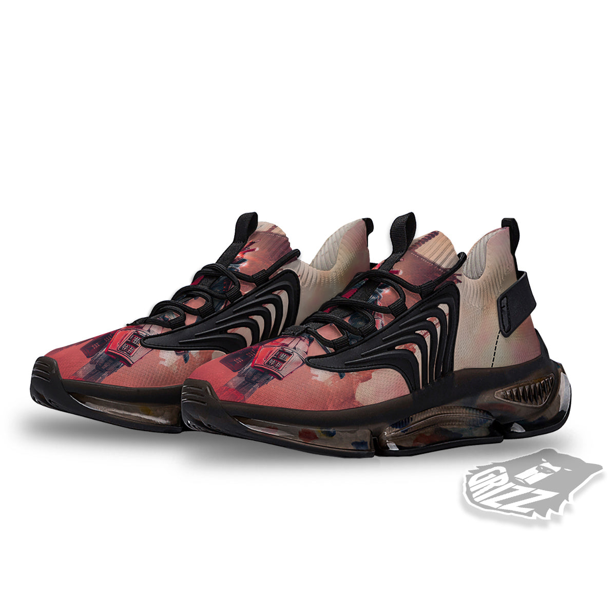 Samurai Robot Print Black Gym Shoes-grizzshop