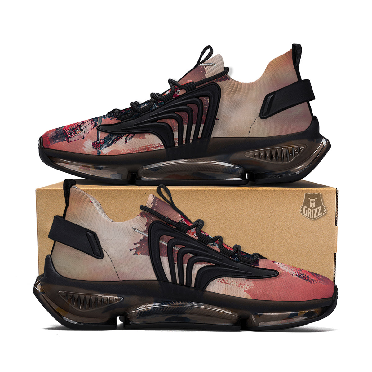 Samurai Robot Print Black Gym Shoes-grizzshop