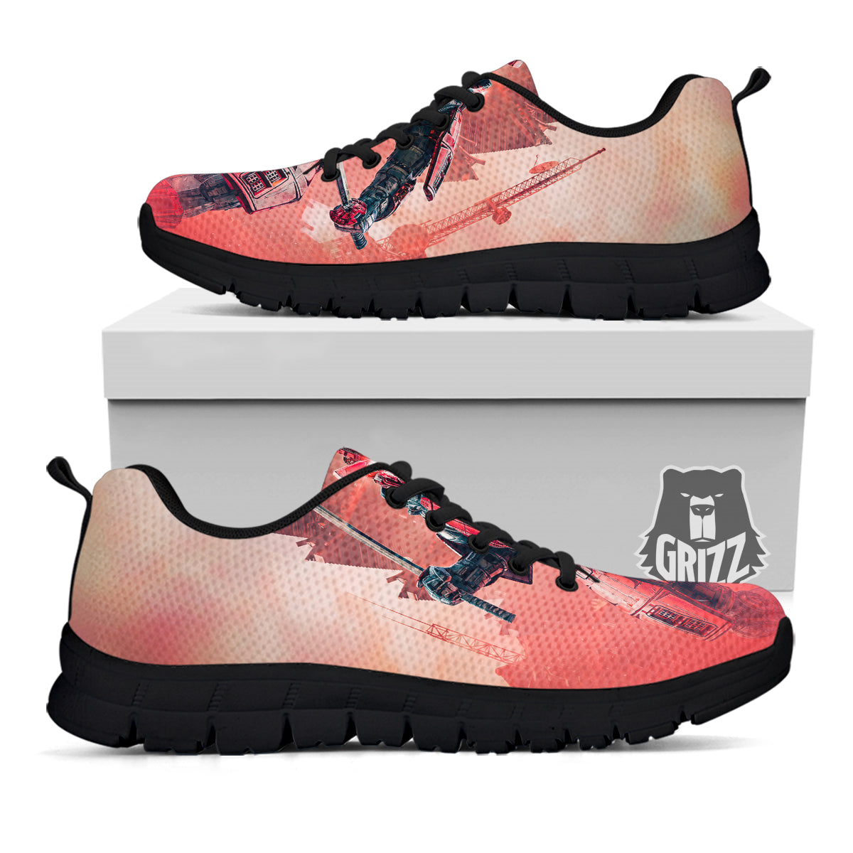 Samurai Robot Print Black Sneaker-grizzshop