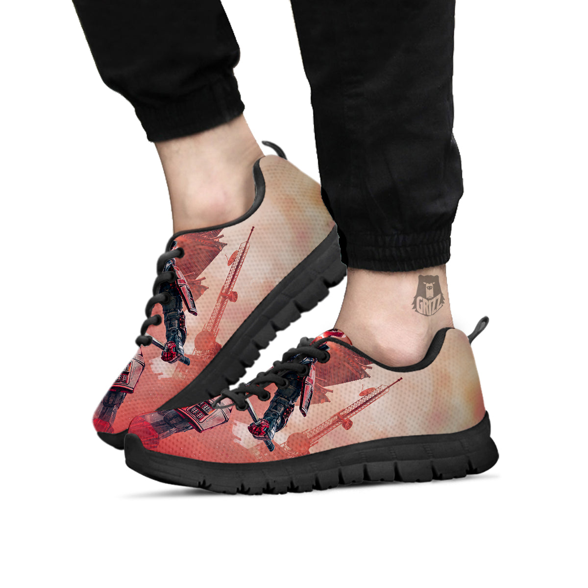 Samurai Robot Print Black Sneaker-grizzshop