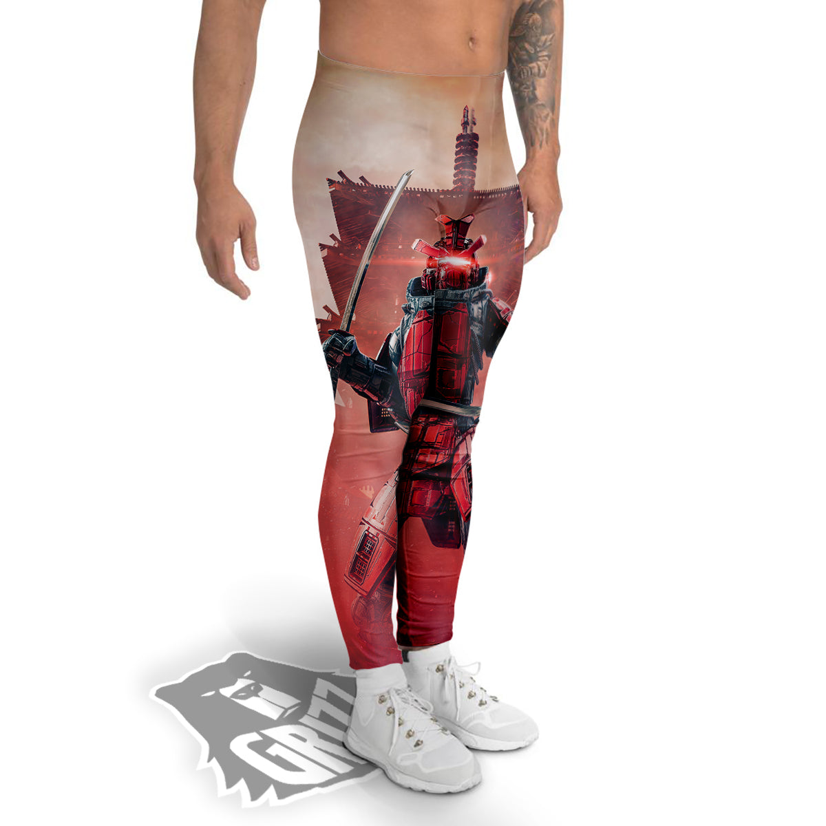 Samurai Robot Print Men's Leggings-grizzshop