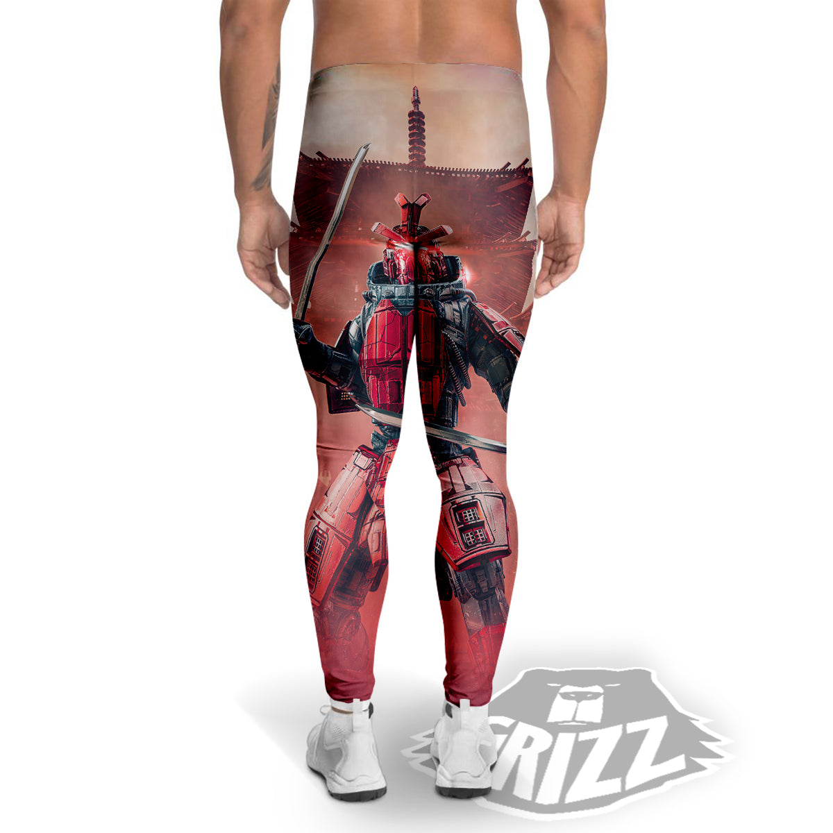 Samurai Robot Print Men's Leggings-grizzshop