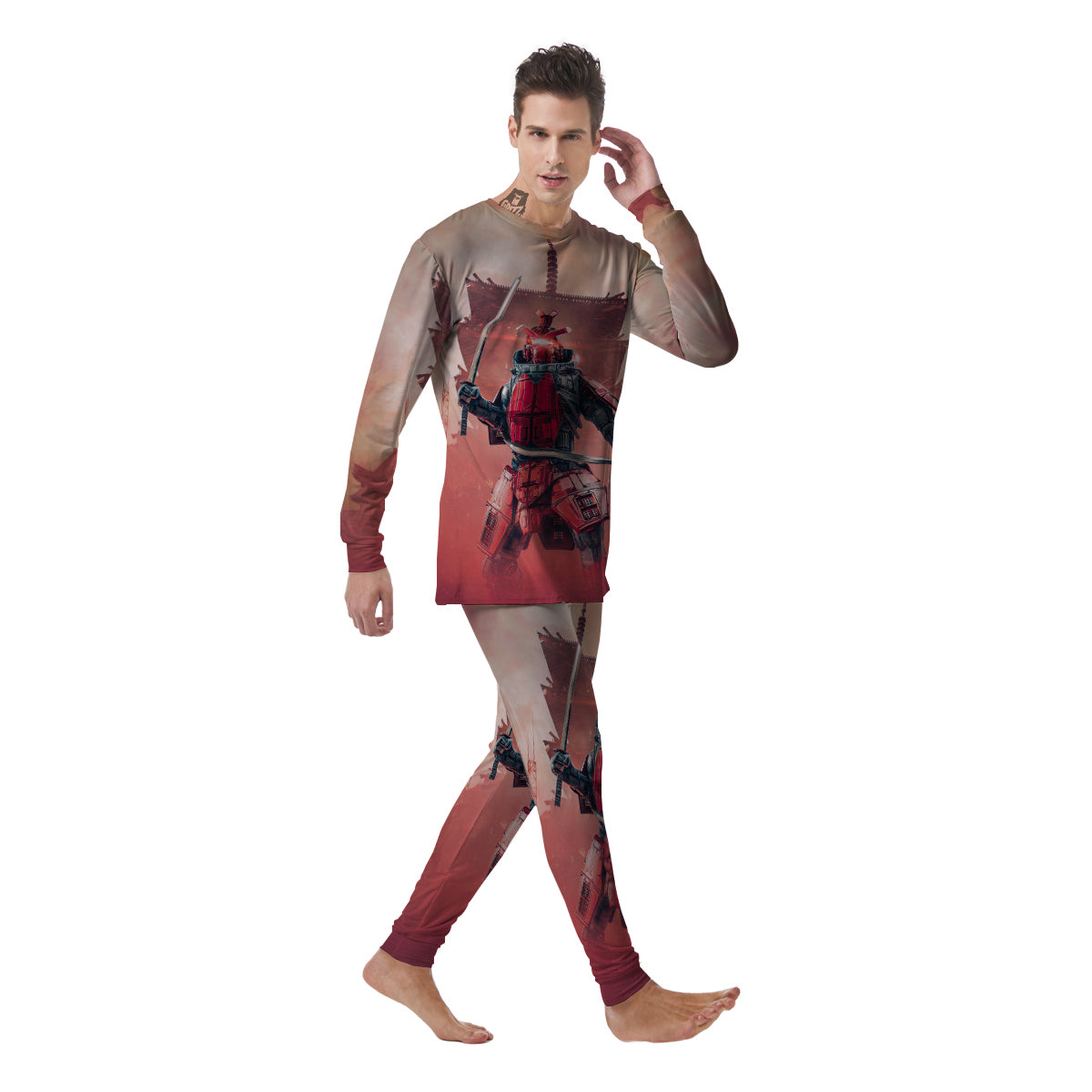 Samurai Robot Print Men's Pajamas-grizzshop