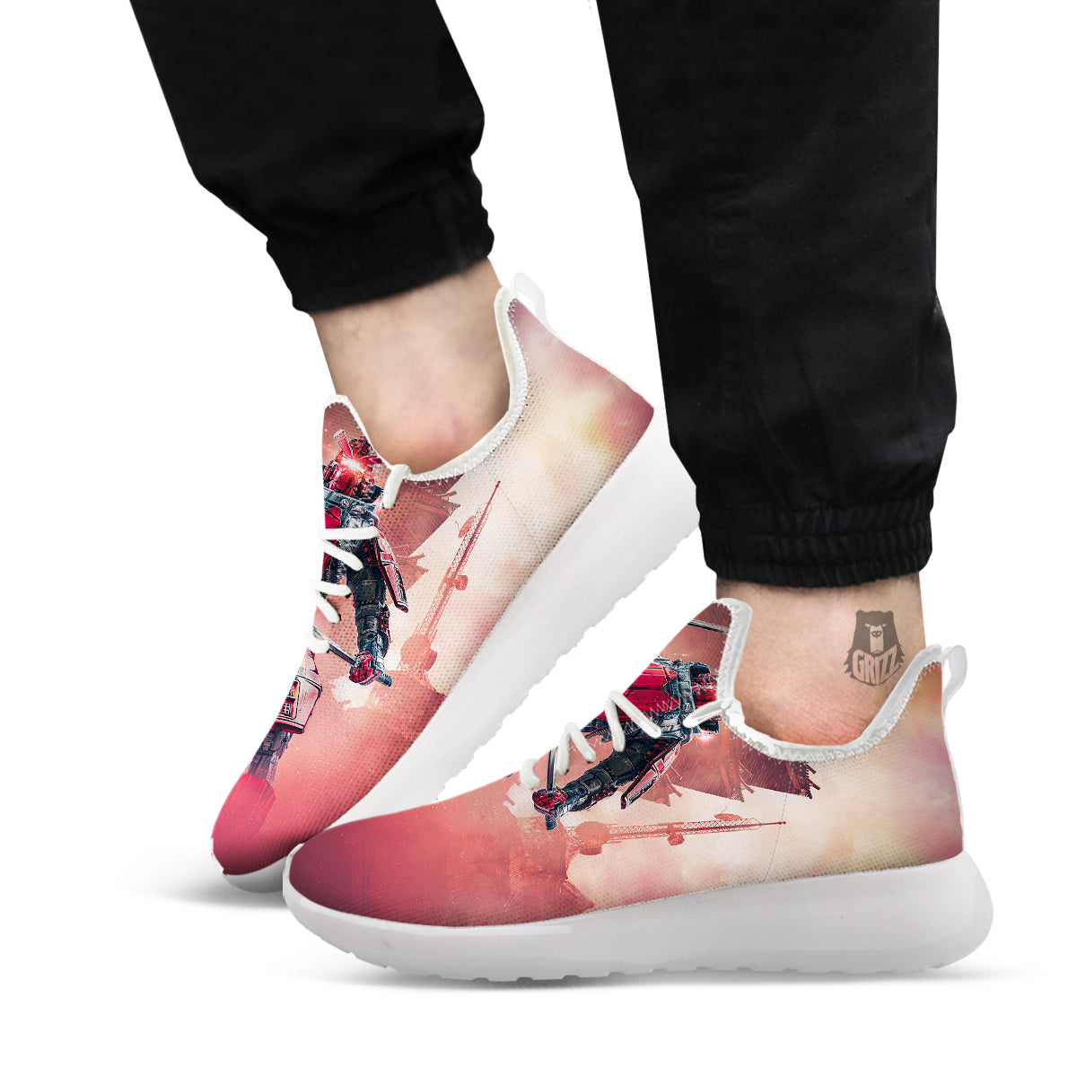 Samurai Robot Print White Athletic Shoes-grizzshop
