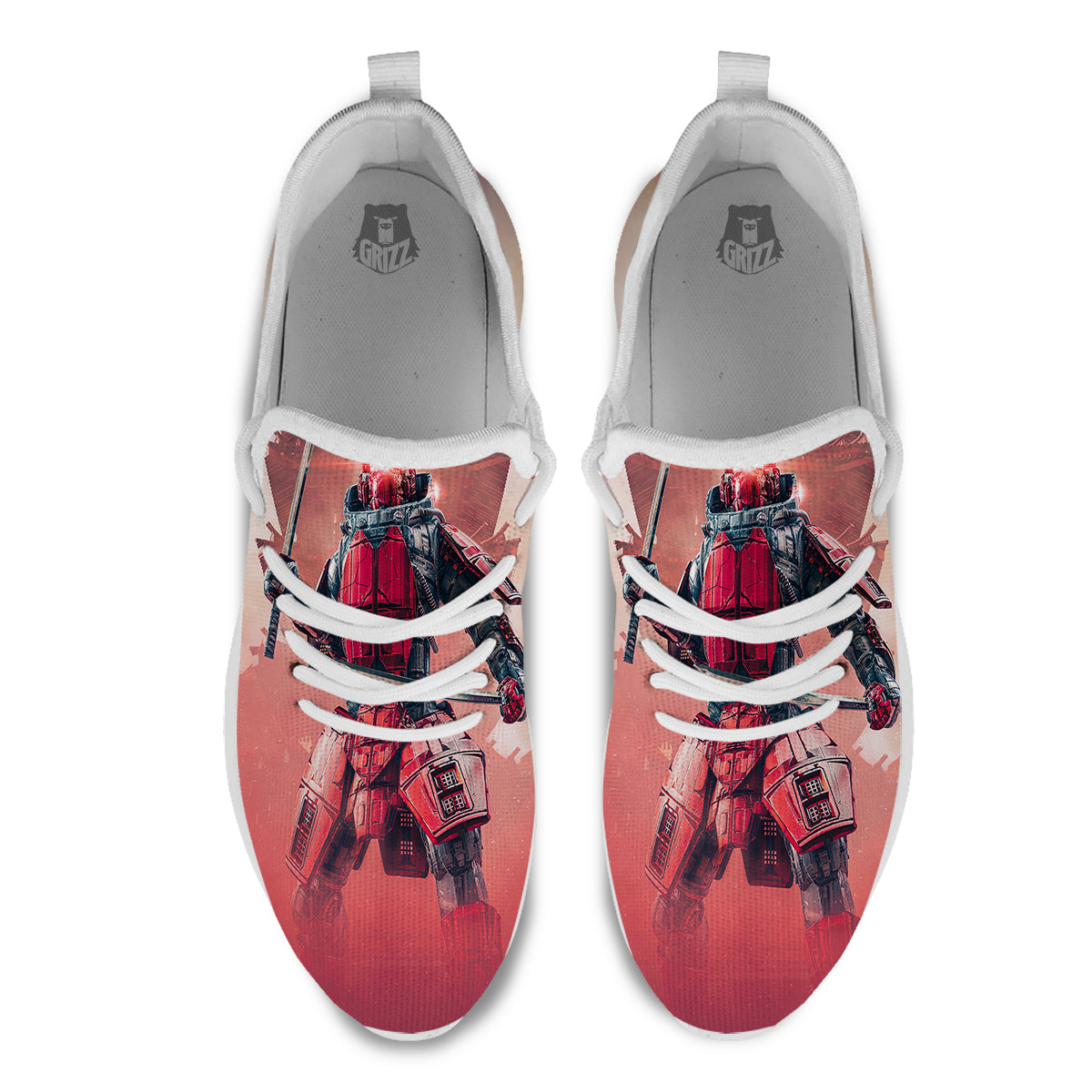 Samurai Robot Print White Athletic Shoes-grizzshop